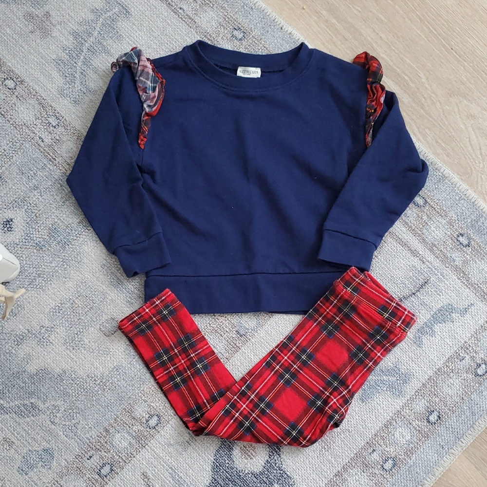 Crewcuts Toddler Girls Navy Red Plaid Matching Outfit Sz2/3
